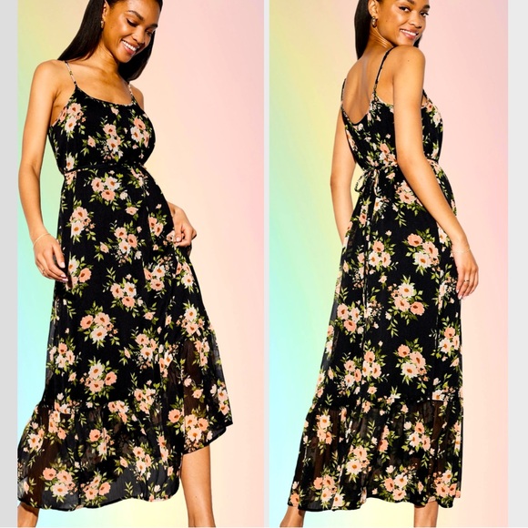 NWTS💓THE OCCASION XL💓PREMIUM LINE
BLACK FLORAL CHIFFON WAIST DEFINED MAXI DRESS - Picture 1 of 14